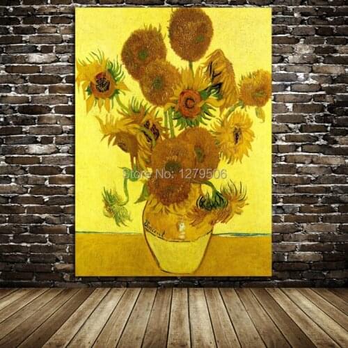 Hand Painted Copy Famous Oil Painting Vase With Twelve Sunflowers Van Gogh High Quality Painting On Canvas Wall Art Home Decor