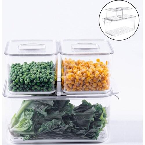 3-pack Refrigerator Fridge Food Storage Containers with Removable Drain Tray