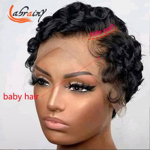 Pixie Cut Short Kinky Curly Bob Lace Frontal Wigs Human Hair Colored Wig For Black Women Pre Plucked Nature Hairline Baby Hair