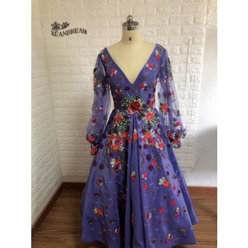 XUANDREAM new design bestidos de gala vestido debutante curto V neck long sleeves heavy beads short prom dresses 2019 XD-154