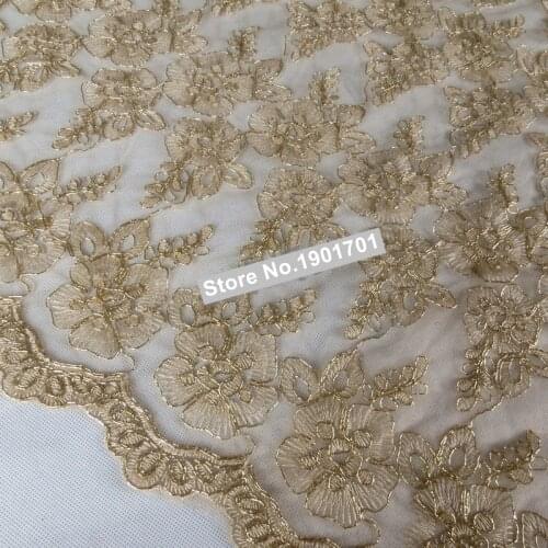 Wide 120cm Red/Gold Dress lace fabric allovered gold embroidered lace fabric fashion fabric double borders lace