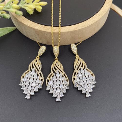 Lanyika Fashion Jewelry Set Romantic Spiral Zirconia Micro Pave Necklace with Earrings for Women Wedding Banquet Best Gifts