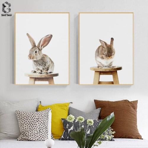 Cute Baby Animal Rabbit Tail Canvas Art Print and Poster, Nursery Woodlands Bunny Canvas Painting Nordic Wall Picture Home Decor