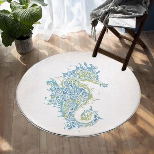 Cartoon Seahorse Pattern Bedroom Carpet Round Mats Living Room Carpet 60cm 80cm 100cm 120cm 150cm