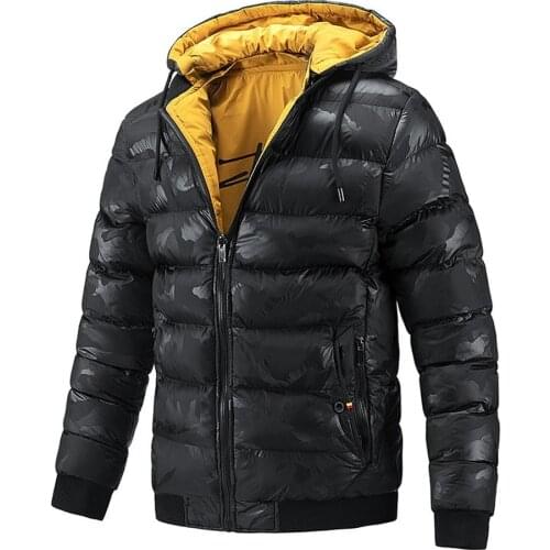 Men Puffer Jacket Reversible Hooded Cotton Padded Jacket Bomber Jacket Men Autumn Winter Casual Coat Thicken Warm Coat 2021