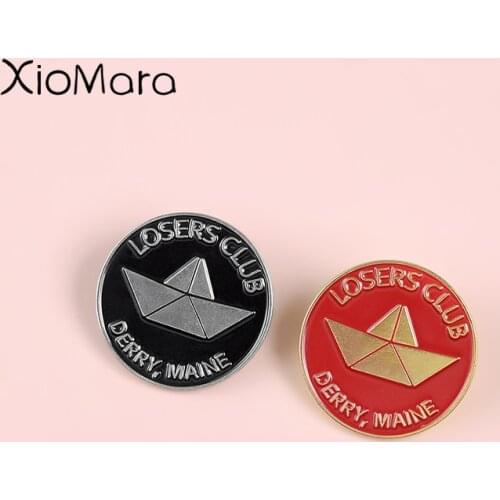 We all float down here Pennywise Stephen Kings IT Paper Boat Loser Club Round Badge Brooch Lapel Enamel pins For Movie Fans