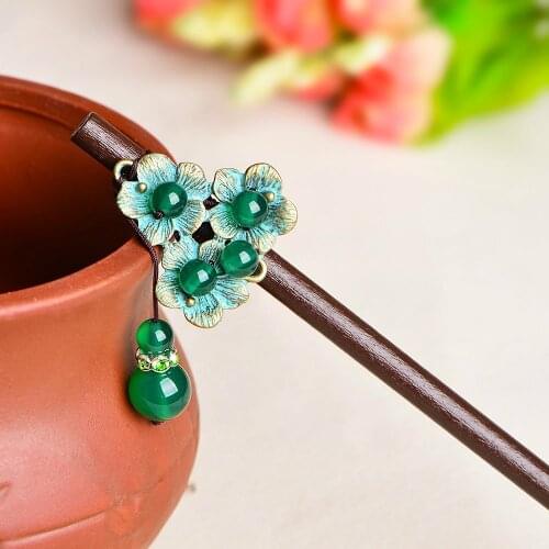 Jade Stone Flowers Hair Sticks Hairpin Charm Jadeite Jewelry Carved Amulet Fashion Accessories Natural Chinese Gifts for Women