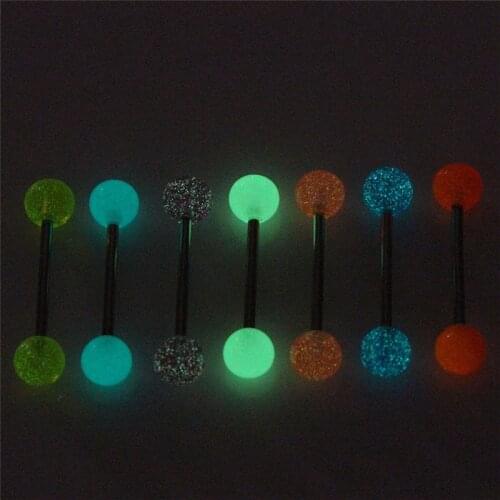 7Pcs/lot Body Piercing Jewelry Luminous Glow Tongue Rings Nose Barbell Bars Party Gift Beauty Decor