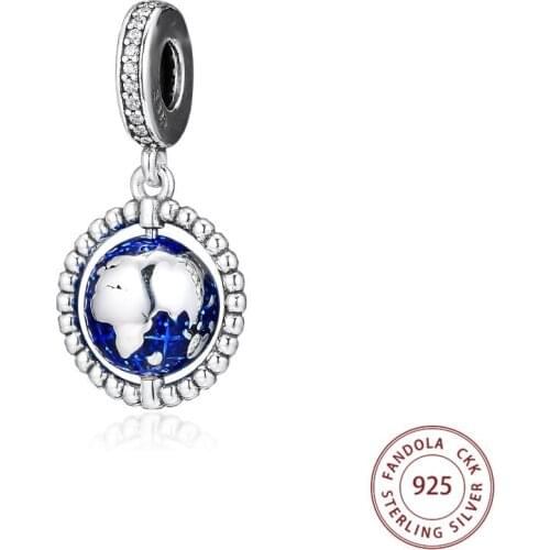 Fits Pandora Bracelet Charm Original 925 Spinning Globe Dangle Charms Sterling Silver Beads for Women DIY Jewelry Making Kralen