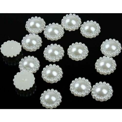 100 pcs/lot Flower Flat Back Half Round Imitation Pearl Beads 9/12/20 Cameo Cabochon Beads for DIY Jewelry Finding Making