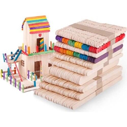 Multi Size Natural Wood & Colorful Wooden Popsicle Ice Cream Sticks For Kids DIY Hand Crafts Art Bookmarks Home Decor 50pcs/lot