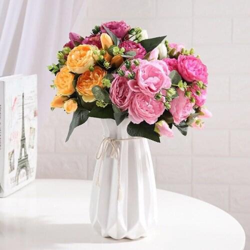 30cm Rose Pink Silk Peony Artificial Flowers PE Foam Rose Flowers Bride Bouquet Home Wedding Decor Scrapbooking DIY Supplies