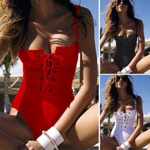 Sexy Bandage Lace Up One Piece Swimsuit women Bathing female beachwear backless Bodysuit Suit Swimwear Hollow Out Monokini
