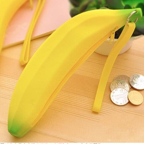 1Pcs Kawaii Unisex Men Women Girls Silicone Portable Banana Coin Wallet Pouch Keyring Pencil Pen Case Purse Bag Case