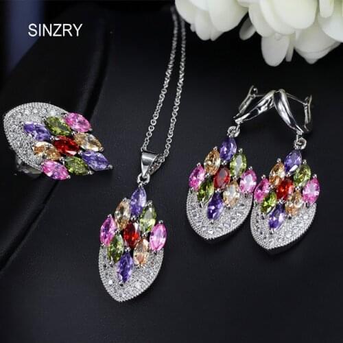 SINZRY NEW Cubic zirconia 3pcs jewelry sets trendy drop earring pendant necklace ring bridal jewelry set multi colors option