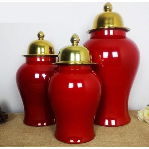 Lotus Flower Jingdezhen Flower Vase Deep Red Porcelain temple Jar Classic Household Handmade Soft Decoration ceramic Ginger jar