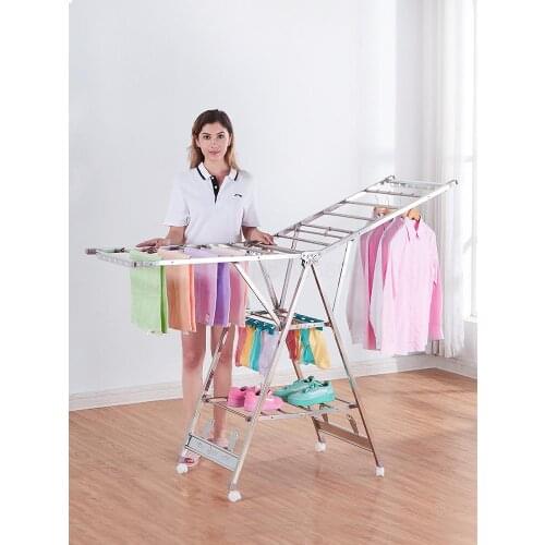 Balcony drying rack pole floor folding stainless steel clothes quilt artifact bedroom hanging towel home shelf