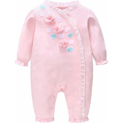 Vlinder Baby Girl Rompers Baby Clothes Infant Rompers Newborn Clothes Pure Cotton Long Sleeve Pink Jumpsuits Pajamas 6M~24M