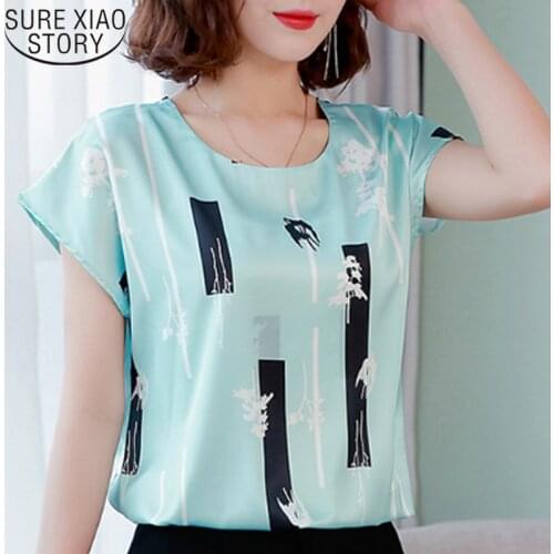 2021 summer fashion plus size O-neck printing pattern Leisure Lady shirts Women chiffon shirt and tops Loose office lady 3741 50