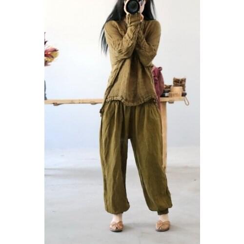 Women Summer Elastic Waist Plus Size Pants Ladies Loose Linen Trousers Female Vintage Flax Pants 2020