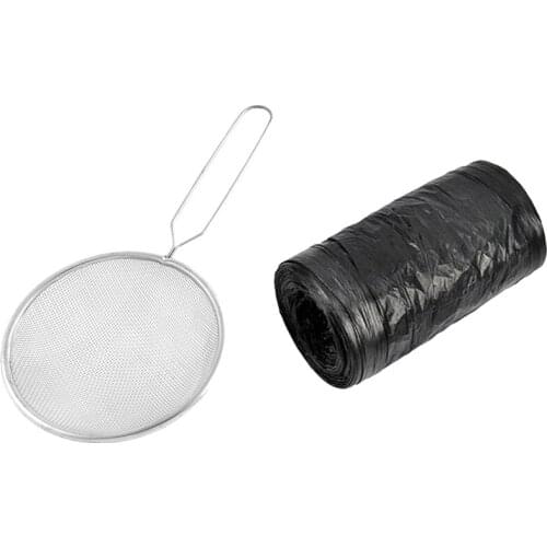 1 Pcs Fine Mesh Strainer Oil Colander Sieve Scoop 12Cm Dia & 1 Rolls 50 X 46 Cm Garbage Bags Thick Plastic Trash Bags