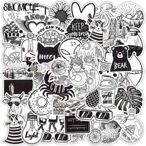 50PCS Vsco Stickers Cartoon Black And White Simplicity Cute Anime DIY For Laptop Suitcase Bike Car Computer Decals Sticker F5