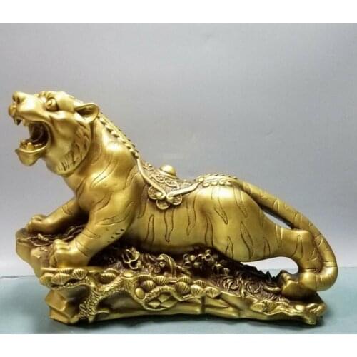 14'' brass china home feng shui treasure animal tiger statue