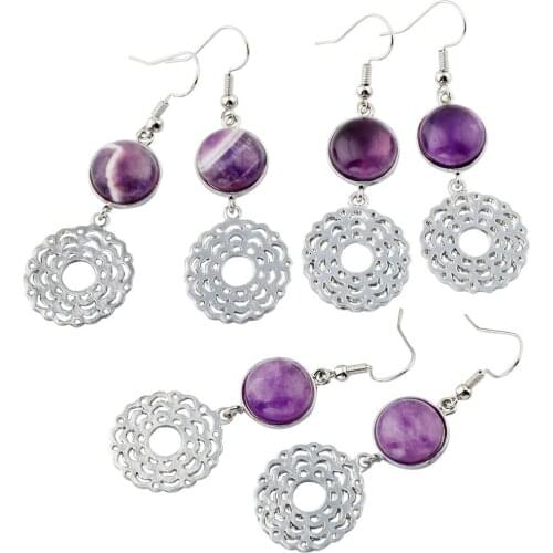 TUMBEELLUWA 7 Chakra Healing Crystal Gem stone Beads Dangle Hook Earrings Long Earrings Fashion Jewelry