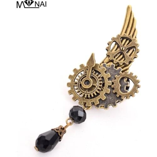 Men Women Steampunk Gears Wing Brooch Retro Punk Gear Hair Clip Vintage Head Wear Gothic Breast Pin