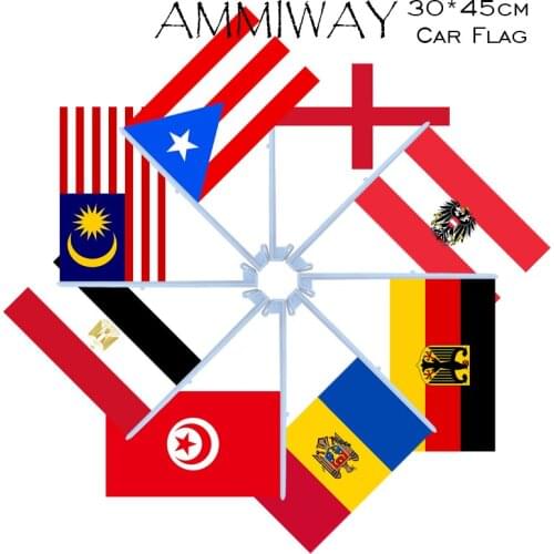 AMMIWAY 30x45cm Car Flags England Austria Germany Moldova Tunisia Egypt Malaysia World Countries National Car Flags and Banners