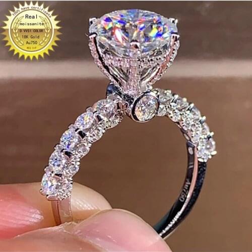 10K Au585 White Gold Ring DVVS Moissanite Diamonds 1 2 3 4 5 Carat Round Luxury Wedding Party Engagement Anniversary Ring