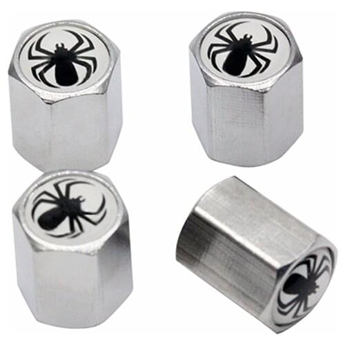 4Pcs/Pack Spider Logo Car Accessories For VW BMW Ford FIAT Alfa Romeo Audi Sliver Wheel Tire Valve Caps Stem Auto Styling