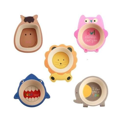 Creative Baby Bowl Plate Dishes Animal Baby Dinnerware Bamboo Fiber Childrens Plate Cartoon Baby Feeding Dishesd Kids Tableware