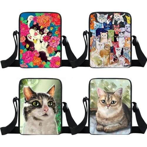 Cute Small Cat Print Casual Women Messenger Bag Girls Shoulder for Travel Satchel Cross Book Bags Gift