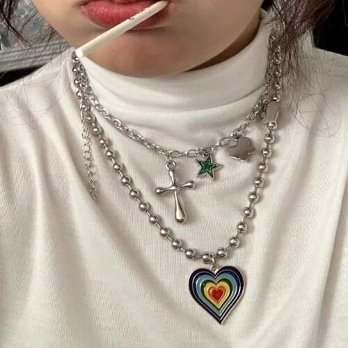 HANGZHI 2021 New Japan and South Korea Love Necklace Butterfly Star Pendant Double Layered Clavicle Chain
