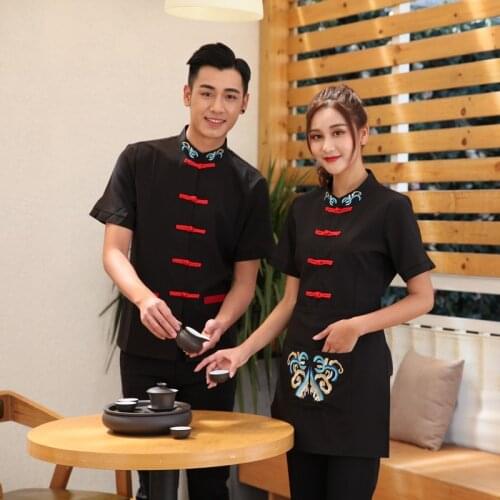 Chinese Restaurant Waiter Uniform for Men Hot Pot Waitress Uniform Tea House Staff Overalls Cafe Kitchen Work Wear Chef Jacket