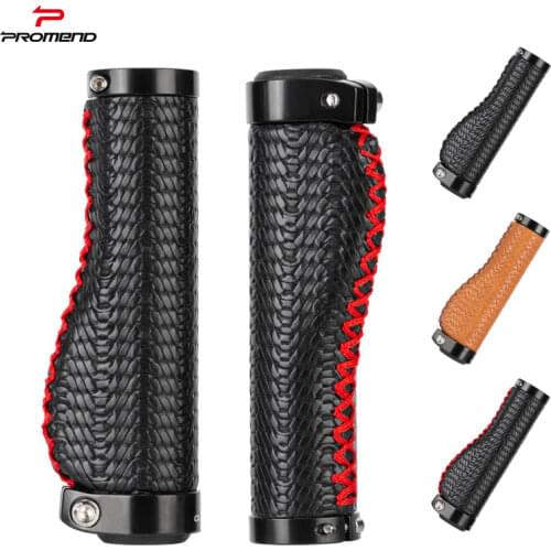 Promend Fiber leather City Mountain Bike Scooter MTB Bicycle Handlebar Cover Handle Grips Bar End Non-slip Aluminum Lock 1 Pair