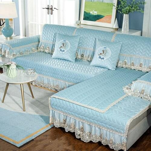 Light Blue Luxury Flannel Sofa Cover Crystal Velvet Sofa Towel Non-slip Plush Cushion Soft Comfortable Slipcover Pillowcase