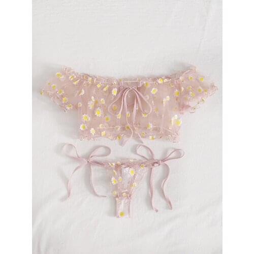 Sexy Women Hot Erotic Costumes Lace Dress Babydoll exotic Underwear Nightwear Porn Sleepwear Daisy Floral Pink Outfits