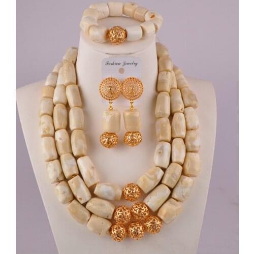 Stylish african necklace coral set nigerian wedding white coral beads jewelry set C21-29-01