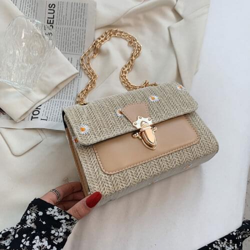 2021 Fashion Straw Small Handbags For Women Trend Chain Solid Color Female Crossbody Bag High Quality Square Ladies Shoulder Bag