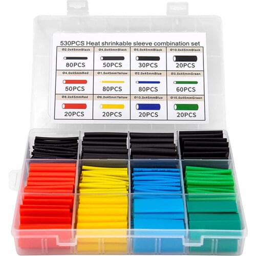 530/560pcs/Sets Assortment Electronic 2:1 Wrap Wire Cable Insulated Polyolefin Heat Shrink Tube Ratio Tubing Insulation