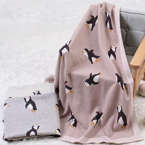 100x80cm Knitted Cartoon Penguin Baby Blanket Infant Stroller Cover Swaddle Wrap