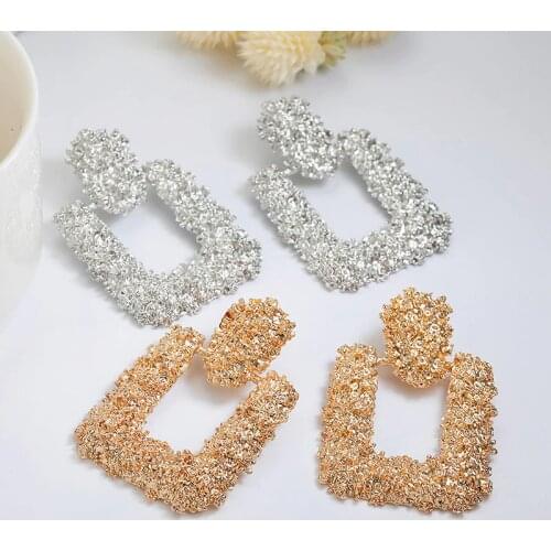 Vintage Earrings For Women Gold Color Geometric Statement Earring 2018 Texture Metal Drop Earing Hanging Fashion Jewelry