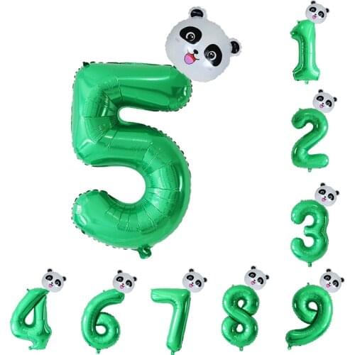 30inch Green Black Number Cartoon Panda Animal Foil Balloons Safari Jungle Theme Party Baloon Birthday Party Decor Kids Globos