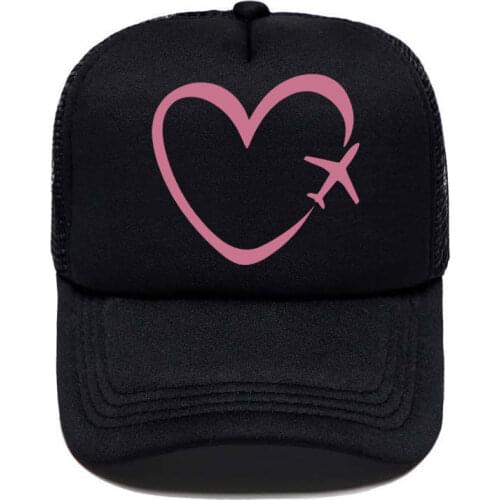 Travel plane heart love Print Baseball Cap Funny Casual Men Women Parent-child Hats Mesh Visor Outdoor Sun Hat Adjustable Caps