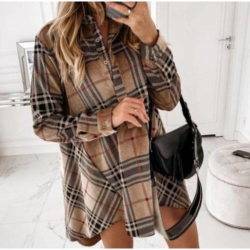 2021 Summer Women Shirt Dress Plaid Oversize Ladies Short Dresses Irregular Long-sleeve Check Button Loose Casual Female Vestido