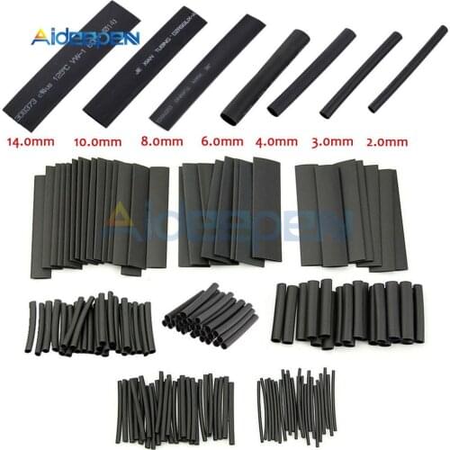 127pcs/lot Assorted Heat Shrink Tube Black Wire Wrap Electrical Insulation Cable Sleeving Assortment Kit 2-14mm