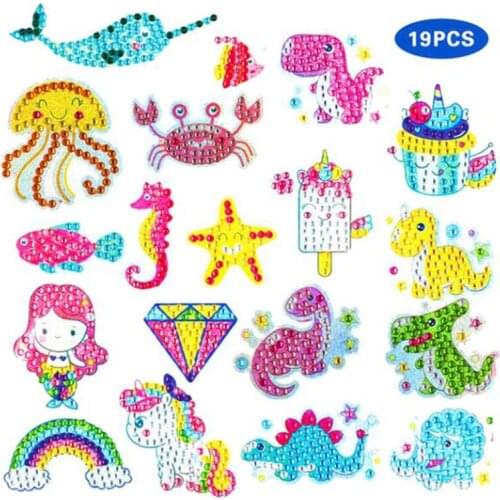 19Pcs Big Gem Diamond Painting Stickers Kits For Kids Create Your Own Magical Stickers Paint by Number Diamond Art for children