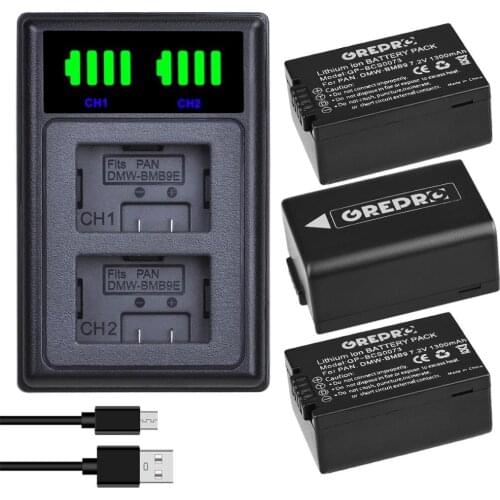 3-Pack DMW-BMB9 DMW-BMB9E BMB9 BMB9E Battery + Type-c LED Charger for Lumix DMC FZ40K FZ45K FZ47K FZ48K FZ60 FZ70 FZ80 FZ100K